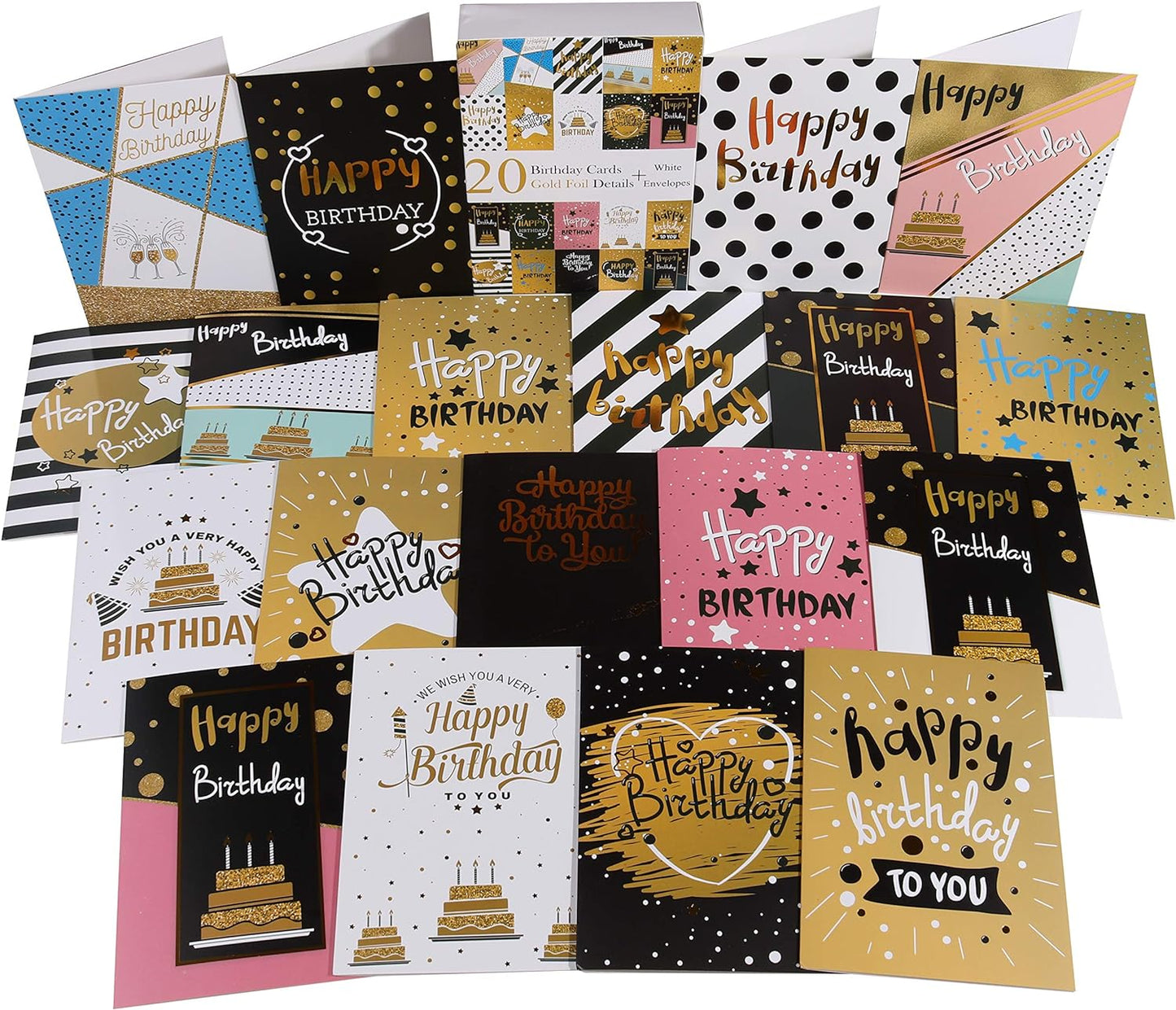 20 x Birthday Cards with Gold Embellishments