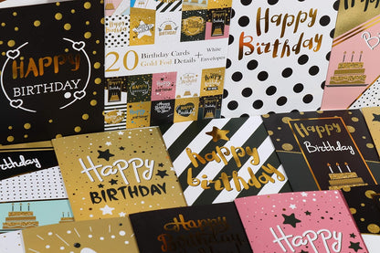 20 x Birthday Cards with Gold Embellishments