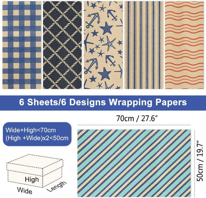 Wrapping Paper Sheets - Blue Geometrics